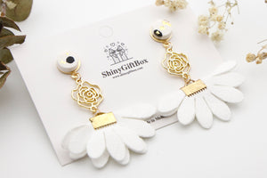 White Polka Dot & Gold Flower