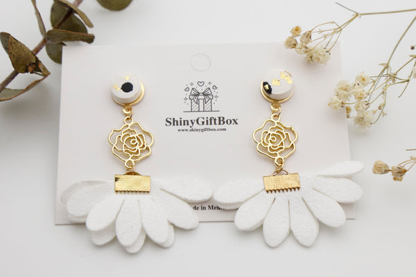 White Polka Dot & Gold Flower