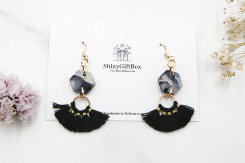 Black Marble Hexagon Half Moon Tassels