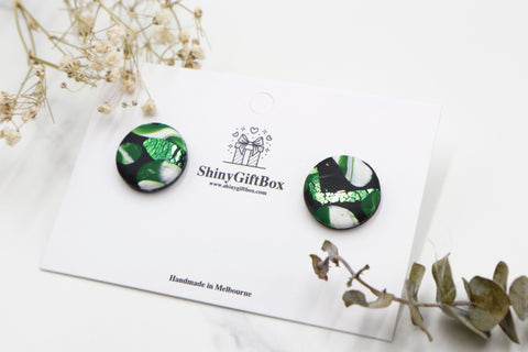 Green Foil & Black Statement Studs