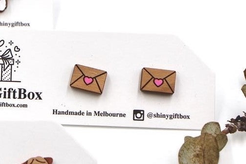 Love Letter Wooden Earrings with Colour