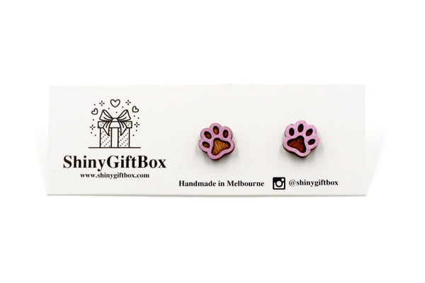 Dog Paws Wooden Stud Earrings
