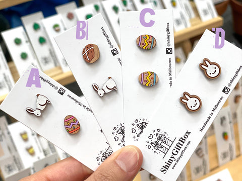 Assorted Easter Wooden Earrings - Hot Cross Buns / Bunnies / Easter Eggs