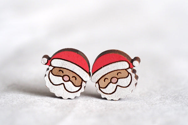 Santa Claus Christmas Wooden Stud Earrings