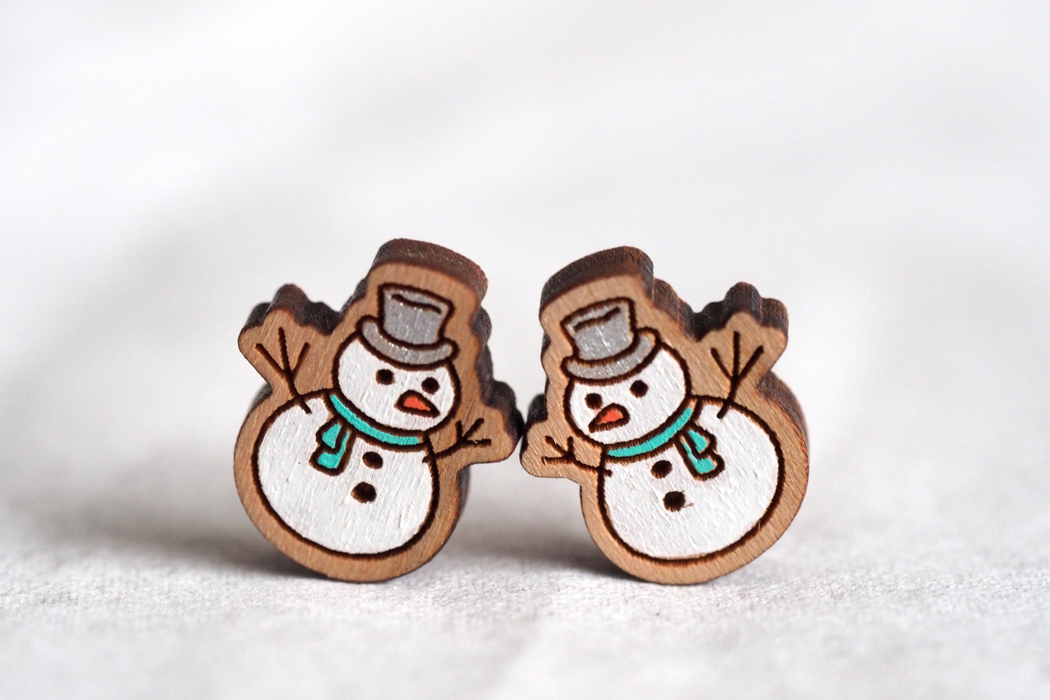 Snowman Christmas Wooden Stud Earrings