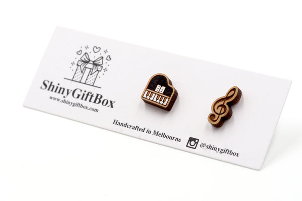 Piano & Musical Notes Wooden Stud Earrings