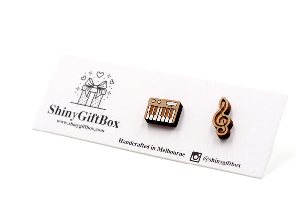 Piano Keyboard & Musical Notes Wooden Stud Earrings
