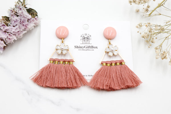 Pink Triangle Tassels with Flower