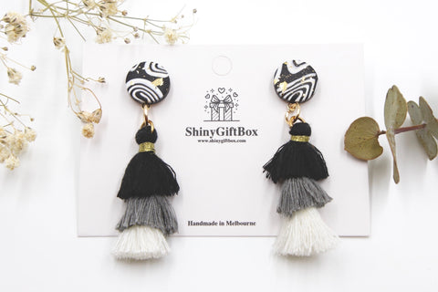 Black & White Swirl Trio Tassels