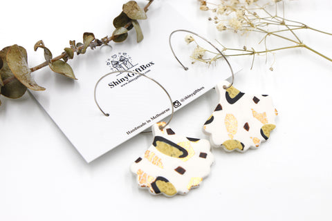 White & Gold Petal Statement Hoop Dangle