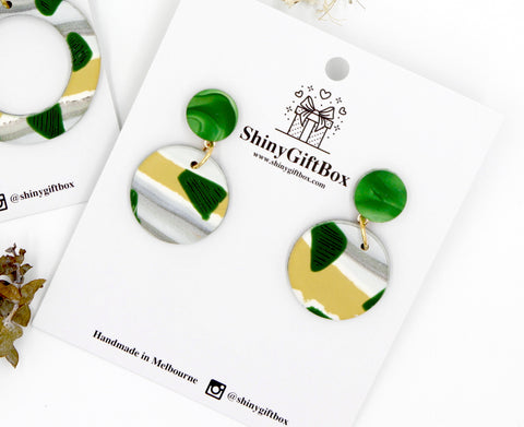 Mustard Green & Silver Circle Dangle