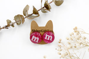 M&M Studs -  Hot Pink with Glitter