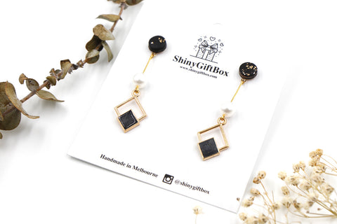 Black Shimmer Marble & Pearl Dangle