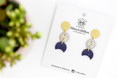 Mustard Granite & Navy Triple Drop Dangle