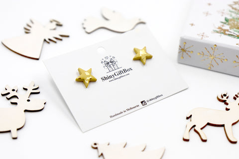 Matt Yellow & Gold Star Studs