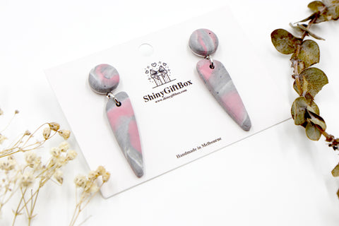 Grey & Pink Granite Long Dangle