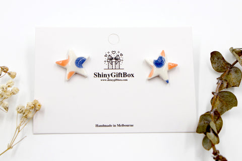 White Polka Dot Star Studs
