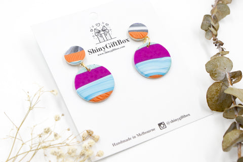 Magenta & Blue Stripes Circle Dangle