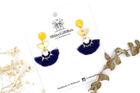 Yellow & Navy Blue Half Moon Tassels