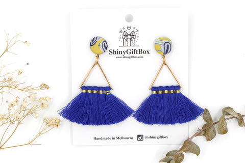 Blue Triangle Tassels with Mustard Top