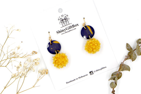 Navy & Mustard Pom Pom Hook Dangle