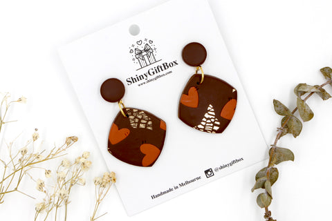 Chocolate Brown & Gold Heart Statement Dangle