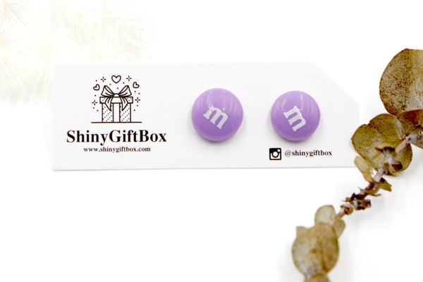 Purple M&M stud earrings