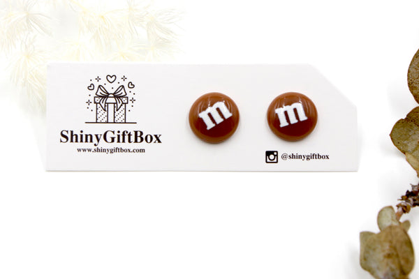 Brown M&M stud earrings