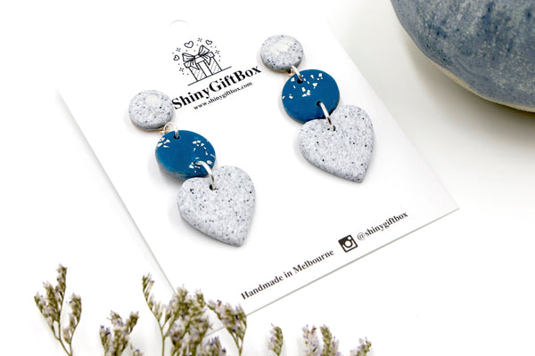 Turquoise Silver & Granite Heart Triple Drop