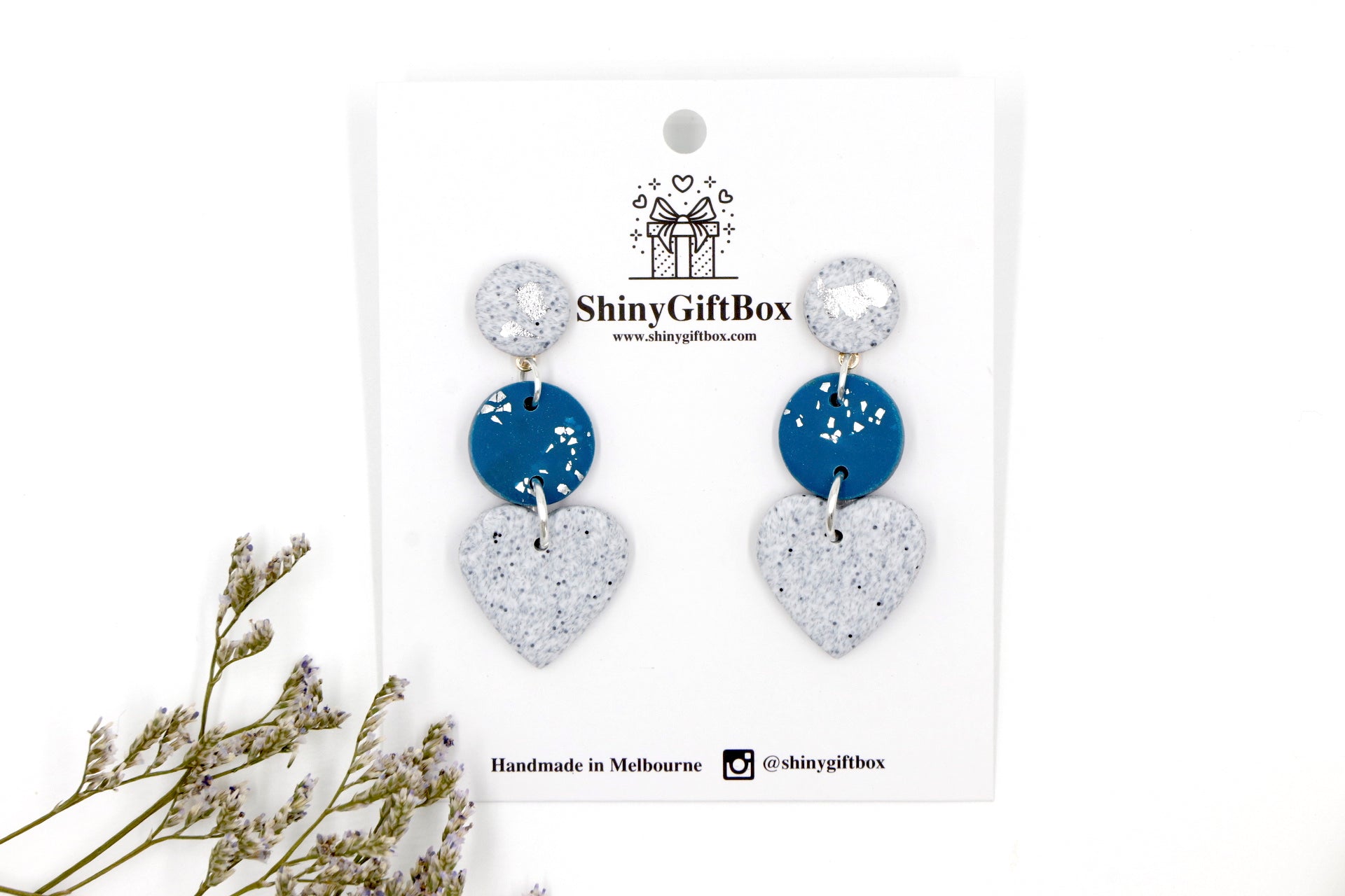 Turquoise Silver & Granite Heart Triple Drop