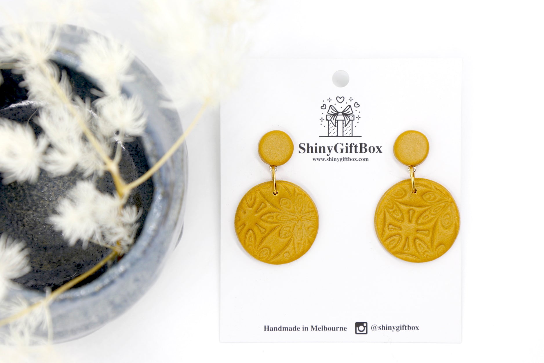 PREORDER - Mustard Yellow Leather Effect Circle Dangle
