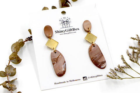 Brown & Gold Long Pebble Dangle