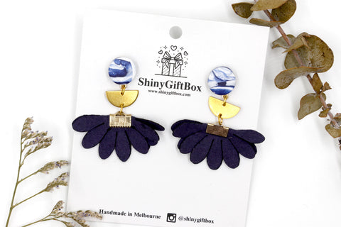 Navy Blue & Gold Flower Dangle