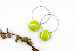 Tennis Ball Hoop Earrings - Novelty Fun Sports Earrings