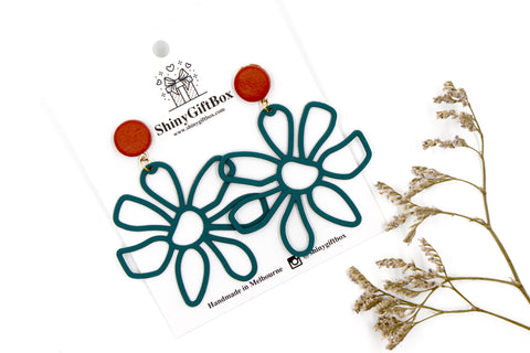 Green Giant Daisy Flower Statement Dangle with Brown Top