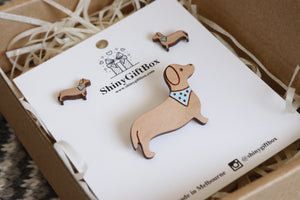 Dachshund Sausage Dog Lover Gift Set - Brooch & Earrings