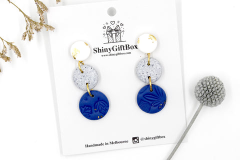 White Granite & Navy Triple Drop Dangle