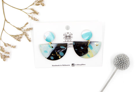 Turquoise & Black Galaxy Half Moon Dangle