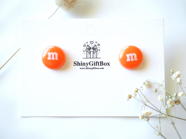Orange M&M stud earrings