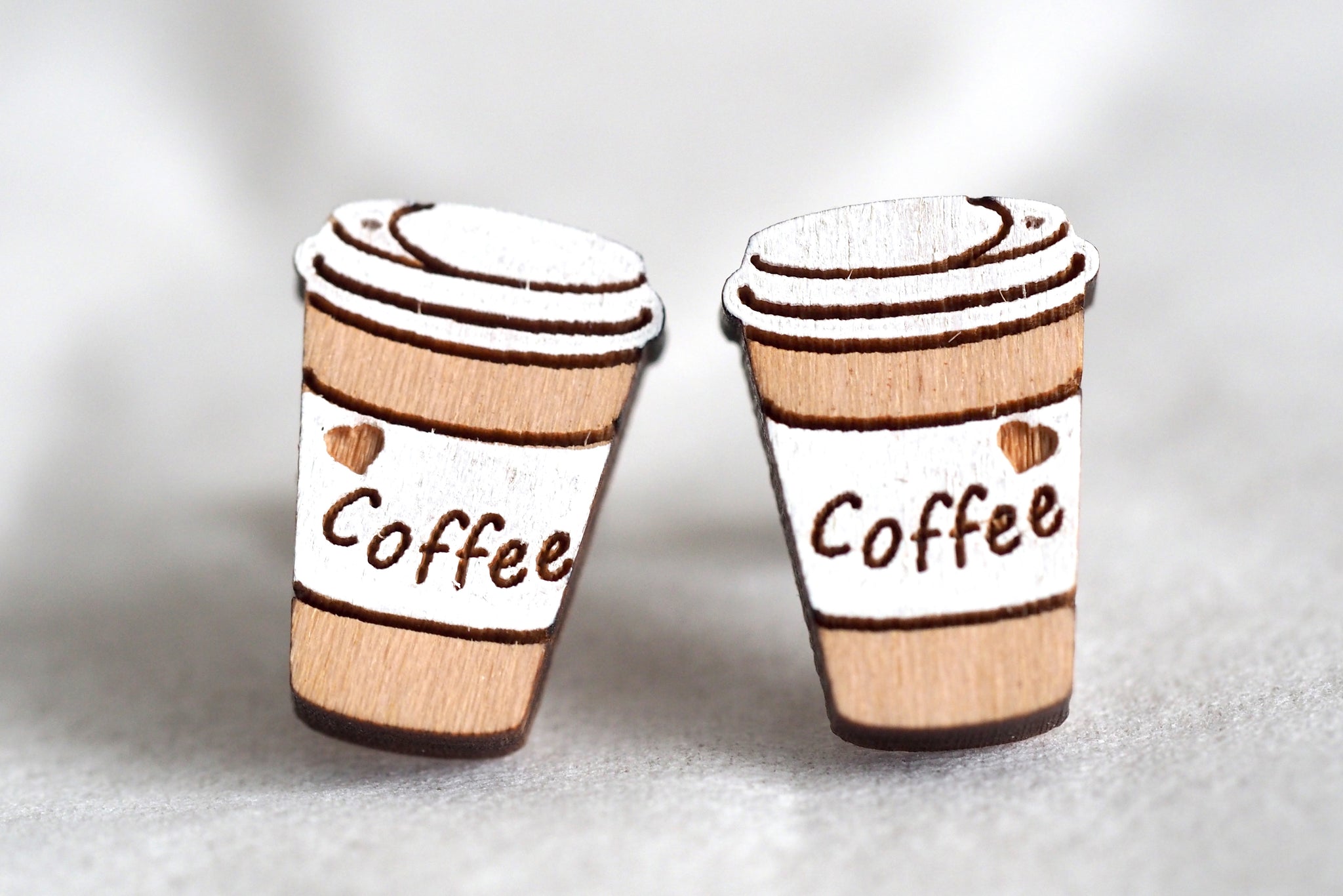 Takeaway Coffee Cups Wooden Stud Earrings