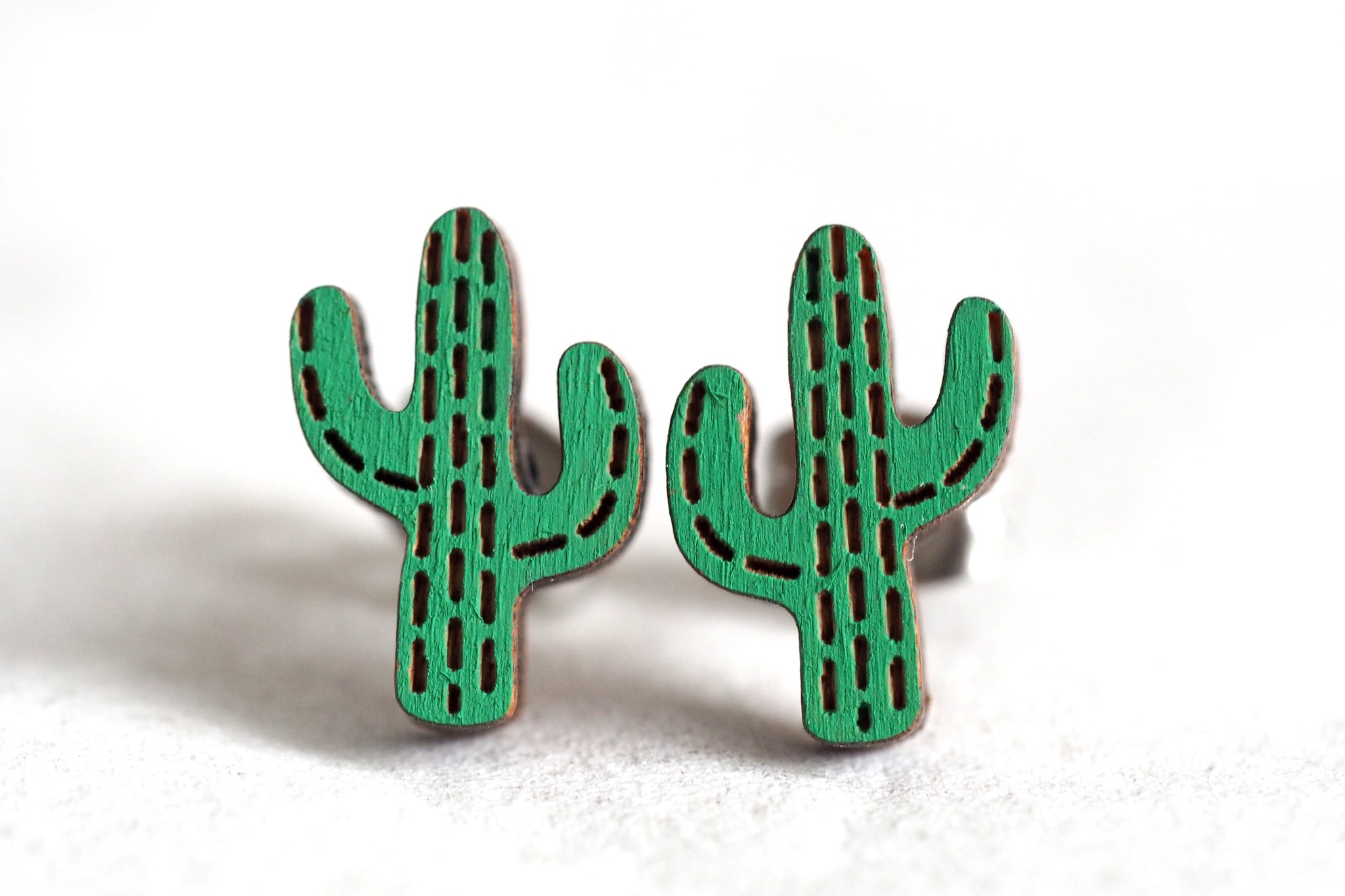 Cactus Wooden Stud Earrings