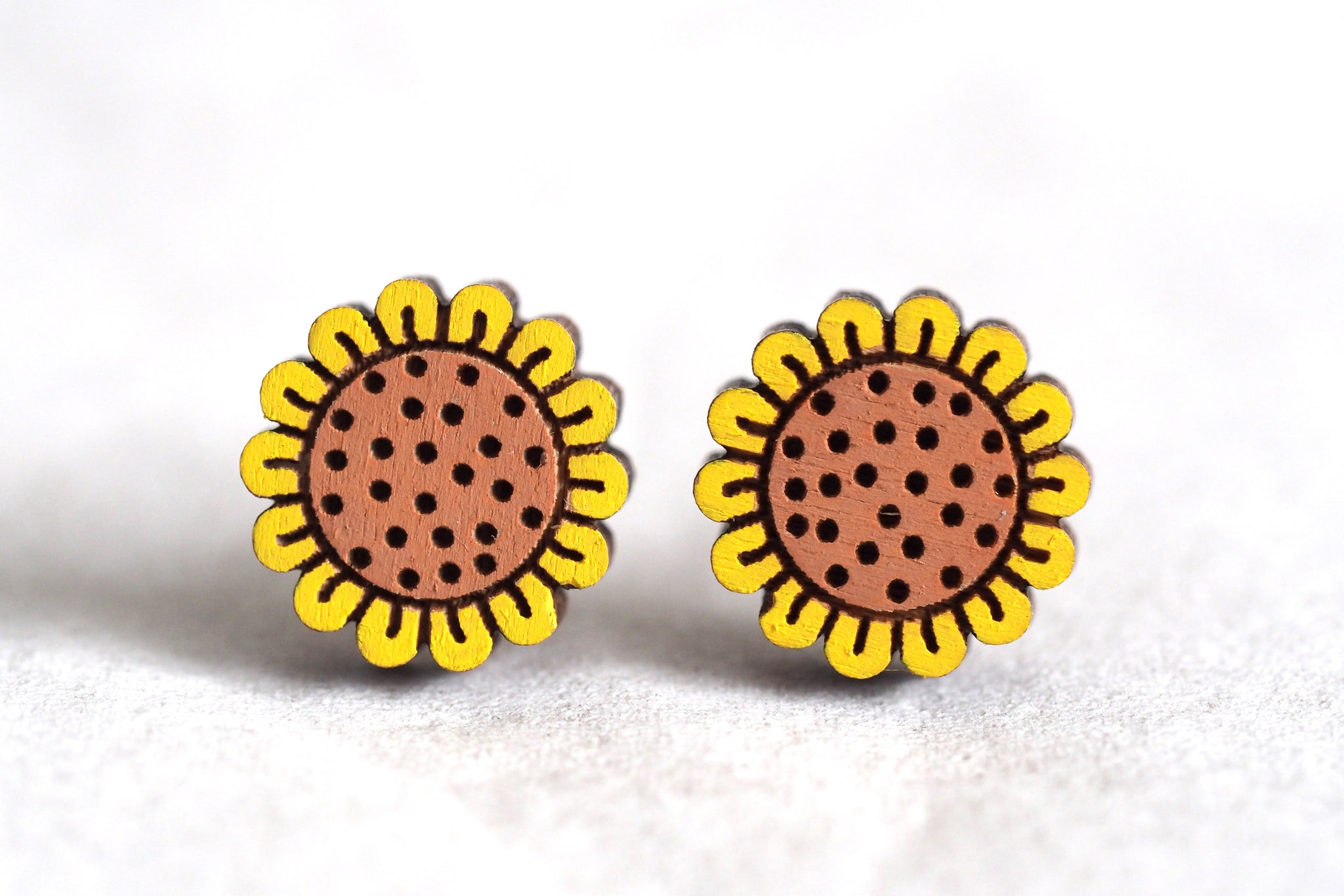 Sunflowers Wooden Stud Earrings