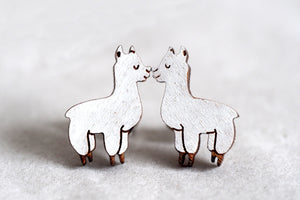 Llama / Alpaca Wooden Stud Earrings
