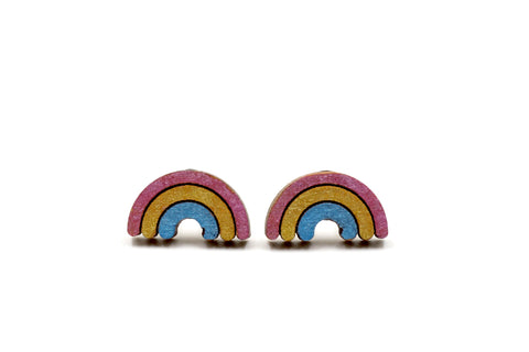 Glitter Rainbow Wooden Earrings