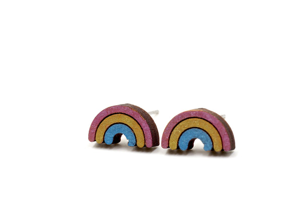 Glitter Rainbow Wooden Earrings