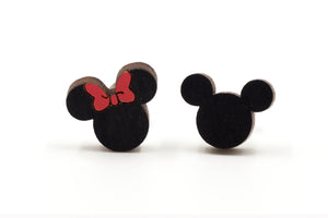 Mickey & Minnie Mouse Wooden Stud Earrings