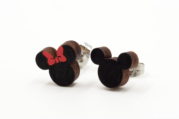 Mickey & Minnie Mouse Wooden Stud Earrings