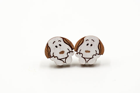 Snoopy with Hands Wooden Stud Earrings