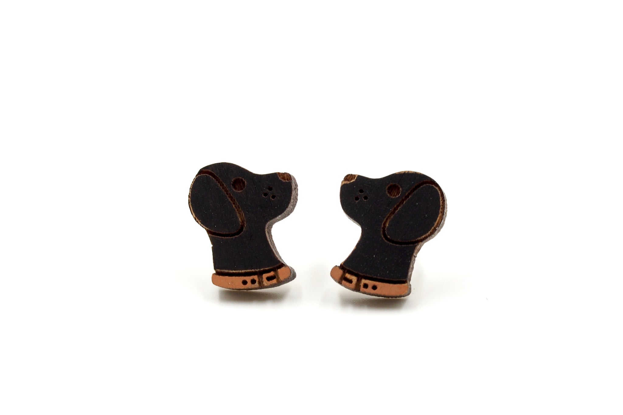 Black Labrador Dog Wooden Stud Earrings