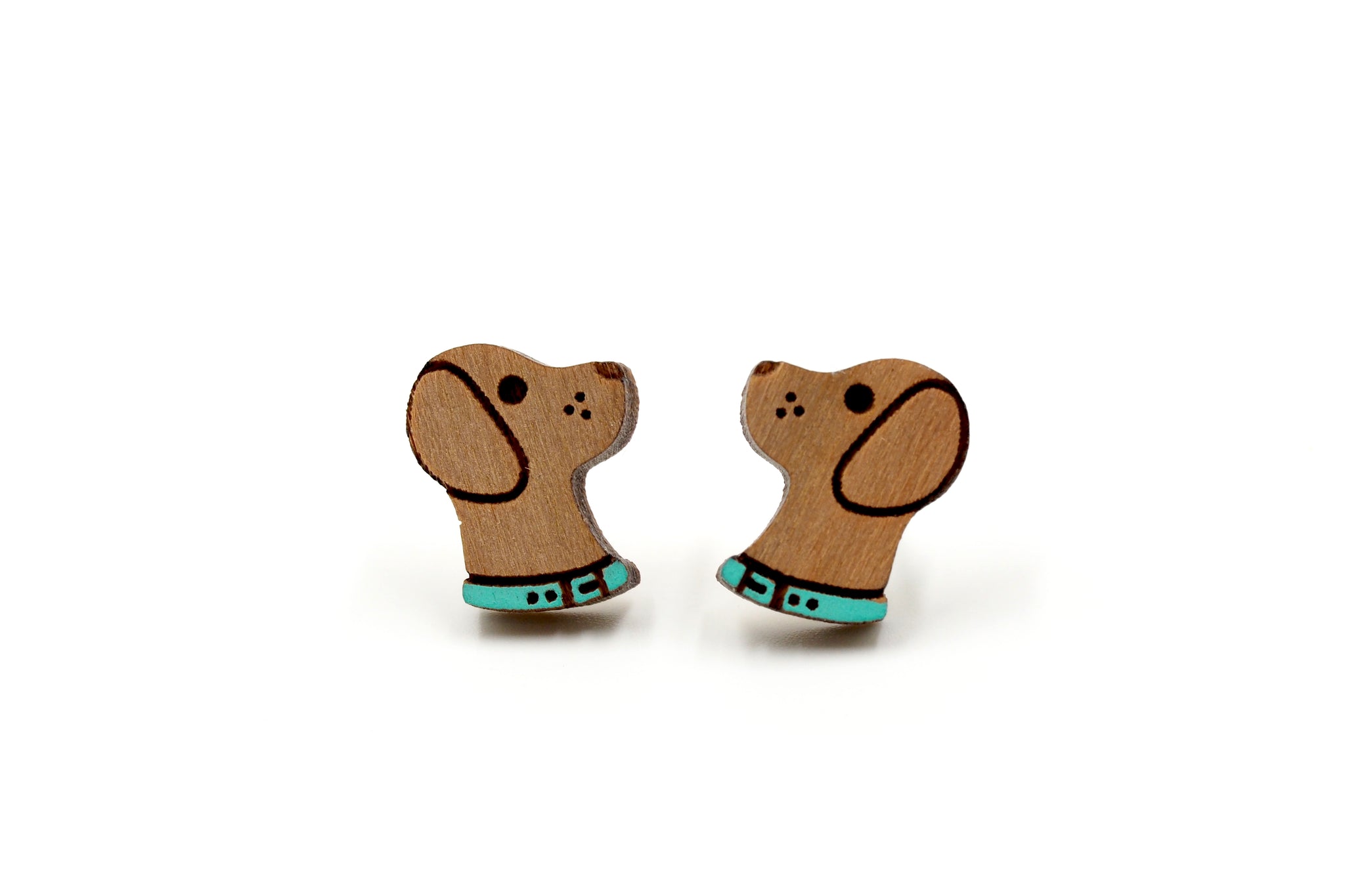 Brown Labrador Dog Wooden Stud Earrings